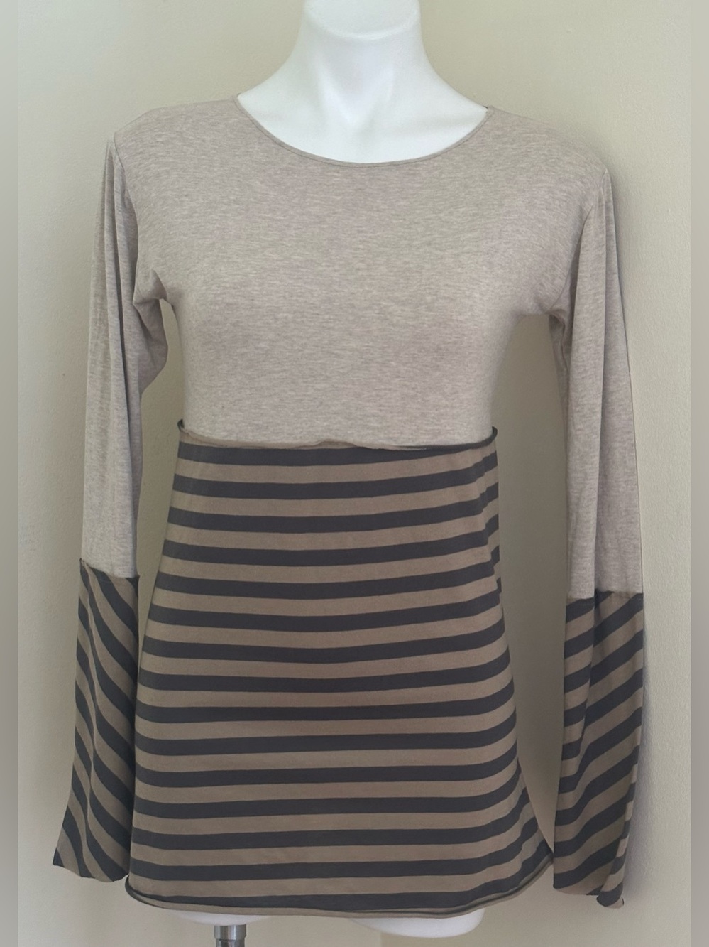 Frock Tan & Gray Striped Long Sleeves Top/Dress Sz M